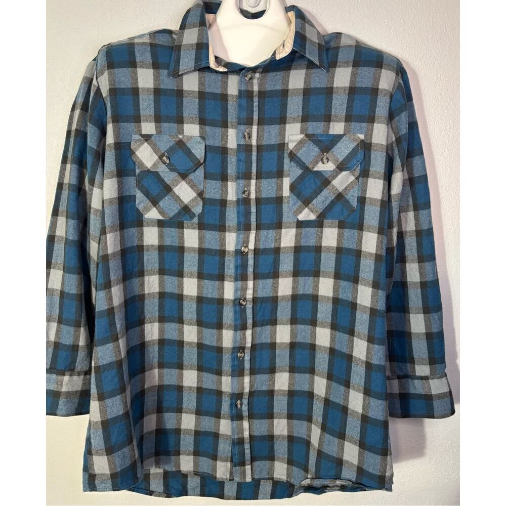 Vintage Northwest Territory Flannel Shirt Mens XLT Blue Gray Check Acrylic